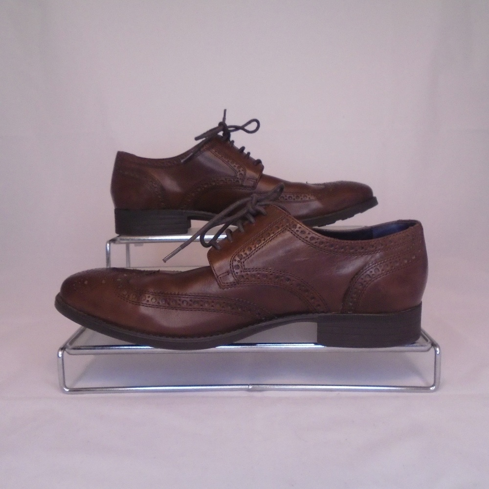 COLE HAAN MENS WINGTIP OXFORD BROWN LEATHER DRESS - Picture 4 of 8